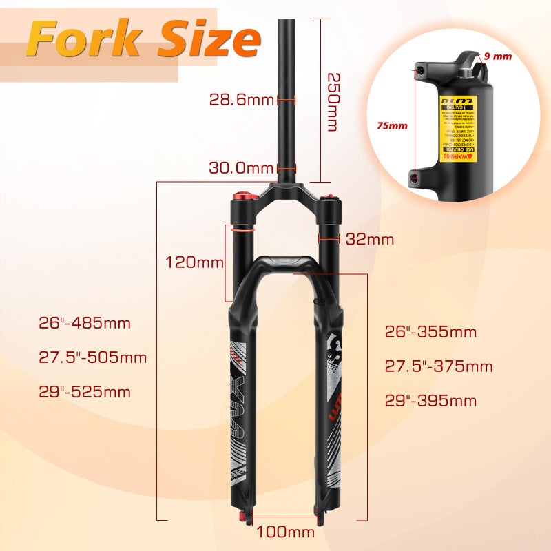 BUCKLOS LUTU 26/27.5/29 Air MTB Suspension Fork, Rebound Adjust Straight Tube 28.6mm QR 9mm Travel 120mm Manual/Crown Lockout Mountain Bike Forks, Ultralight Gas Shock XC Bicycle (Black, 29) - Image 5
